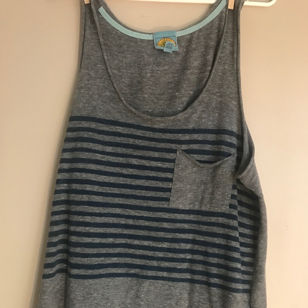 C&C gray with blue stripes cotton tank top L